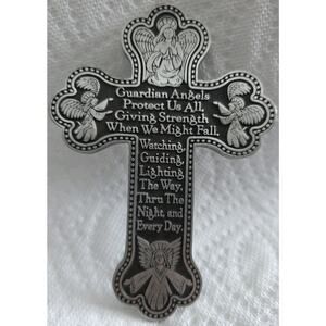 Guardian Angels Pewter Cross, Portable/Wall Hanging, Size 5.50"x3.75"